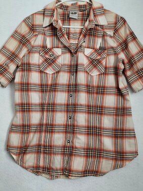 Harley Davidson Plaid Button Down Shirt Women’s Roll Tab Sleeve Western Cotton